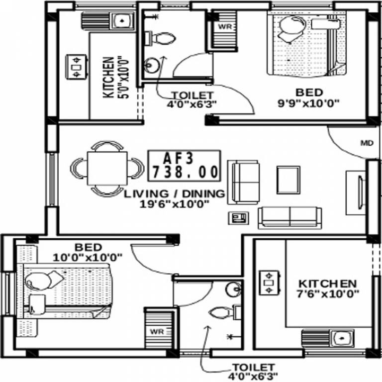 738 sq ft 2 BHK 2T Apartment for Sale in HPK Star Property Developer ...