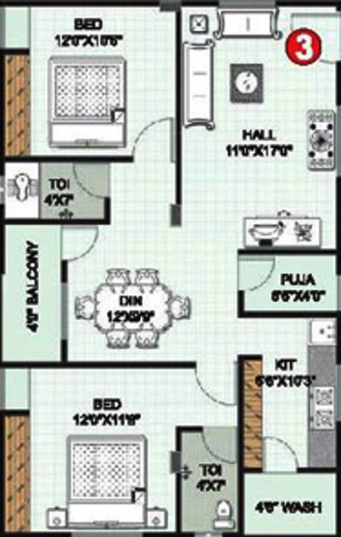 Umas Developers Aakruthi Mansion (2BHK+2T (1,100 sq ft) + Pooja Room 1100 sq ft)