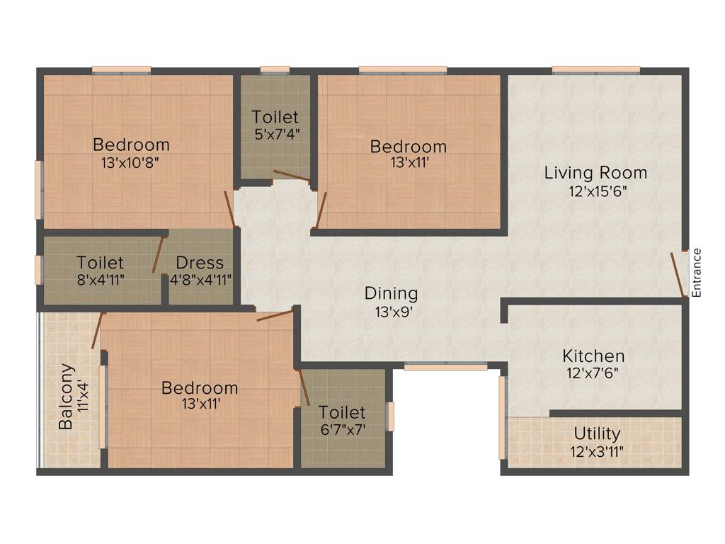 Saveria Pebble (3BHK+3T (1,485 sq ft) 1485 sq ft)