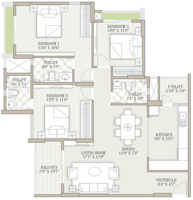 Goyal Orchid Whitefield (3BHK+3T (1,520 sq ft) 1520 sq ft)