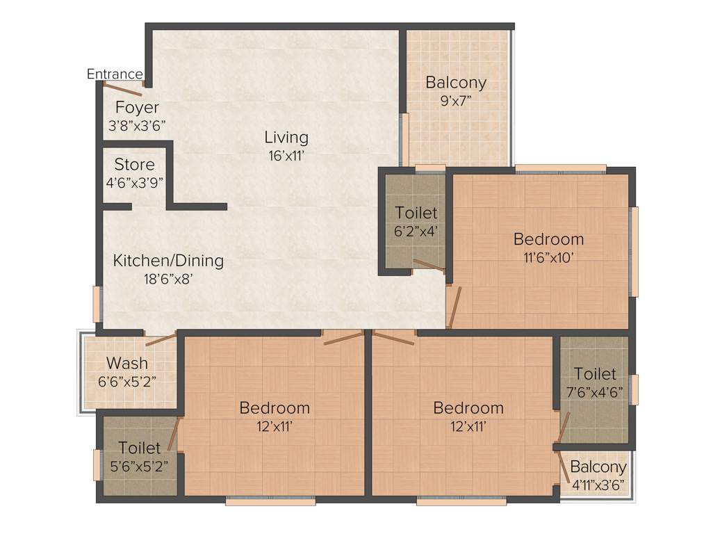 Wallman Sukhdham Signature (3BHK+3T (1,550 sq ft) 1550 sq ft)