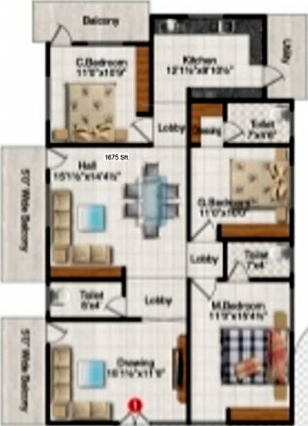 Venkys Sona Harshi Paradise (3BHK+3T (1,675 sq ft) 1675 sq ft)