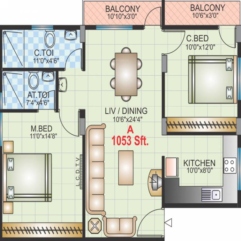 Golden Telecom Enclave (2BHK+2T (1,053 sq ft) 1053 sq ft) Golden Telecom Enclave (2BHK+2T (1,053 sq ft) 1053 sq ft)