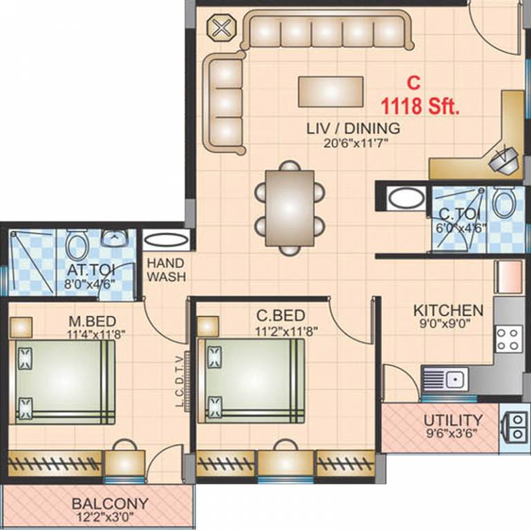 Golden Telecom Enclave (2BHK+2T (1,118 sq ft) 1118 sq ft)
