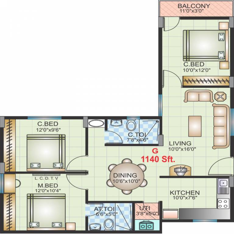 Golden Telecom Enclave (3BHK+2T (1,140 sq ft) 1140 sq ft)