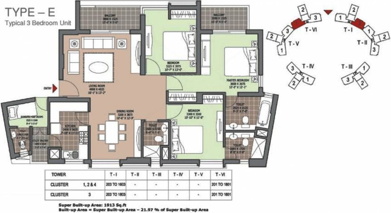 Unitech The Gateway (3BHK+3T (1,913 sq ft) + Servant Room 1913 sq ft)