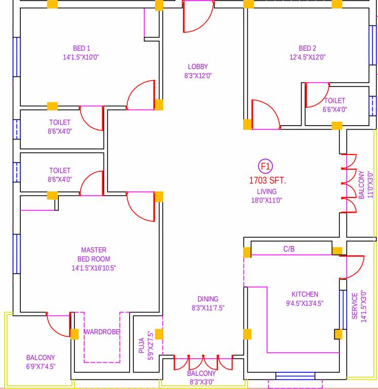 Brownstone Shivalaya (3BHK+3T (1,703 sq ft) 1703 sq ft)