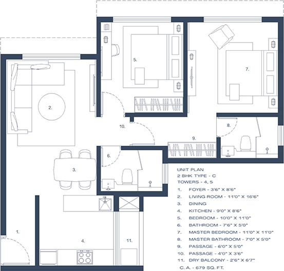 Radius Anantya (2BHK+2T (1,120 sq ft) 1120 sq ft)