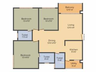 Cybercity Marina Skies (3BHK+3T (1,550 sq ft) 1550 sq ft)
