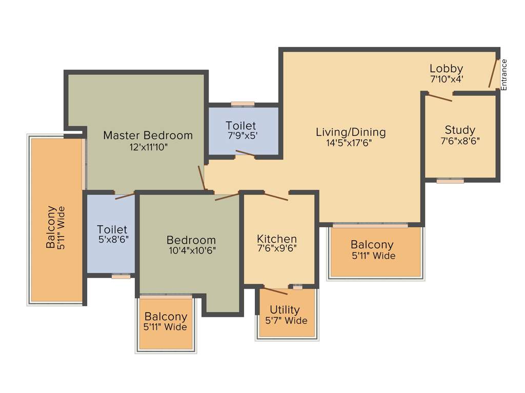 M3M Sierra 68 (2BHK+2T (1,545 sq ft) + Study Room 1545 sq ft)