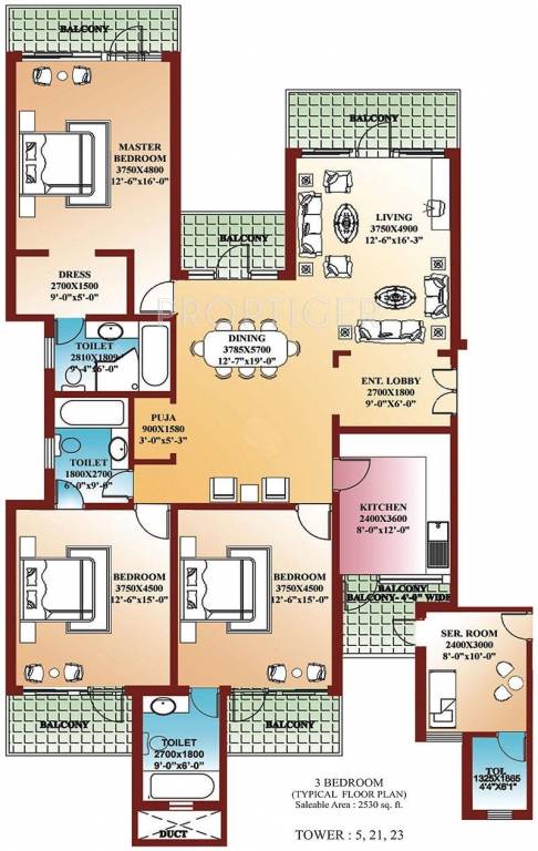 Parsvnath La Tropicana (3BHK+4T (2,530 sq ft) + Servant Room 2530 sq ft) Parsvnath La Tropicana (3BHK+4T (2,530 sq ft) + Servant Room 2530 sq ft)