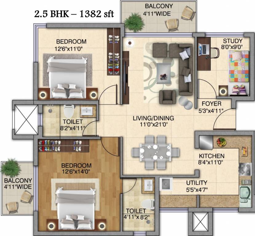 Kolte Patil iTowers Exente (2BHK+2T (1,382 sq ft) Study Room 1382 sq ft) Kolte Patil iTowers Exente (2BHK+2T (1,382 sq ft) Study Room 1382 sq ft)