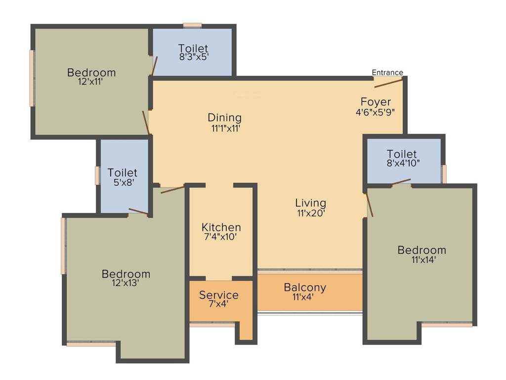 Prince Highlands (3BHK+3T (1,645 sq ft) + Servant Room 1645 sq ft)