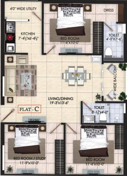 Northstar Veda (3BHK+2T (1,115 sq ft) 1115 sq ft)