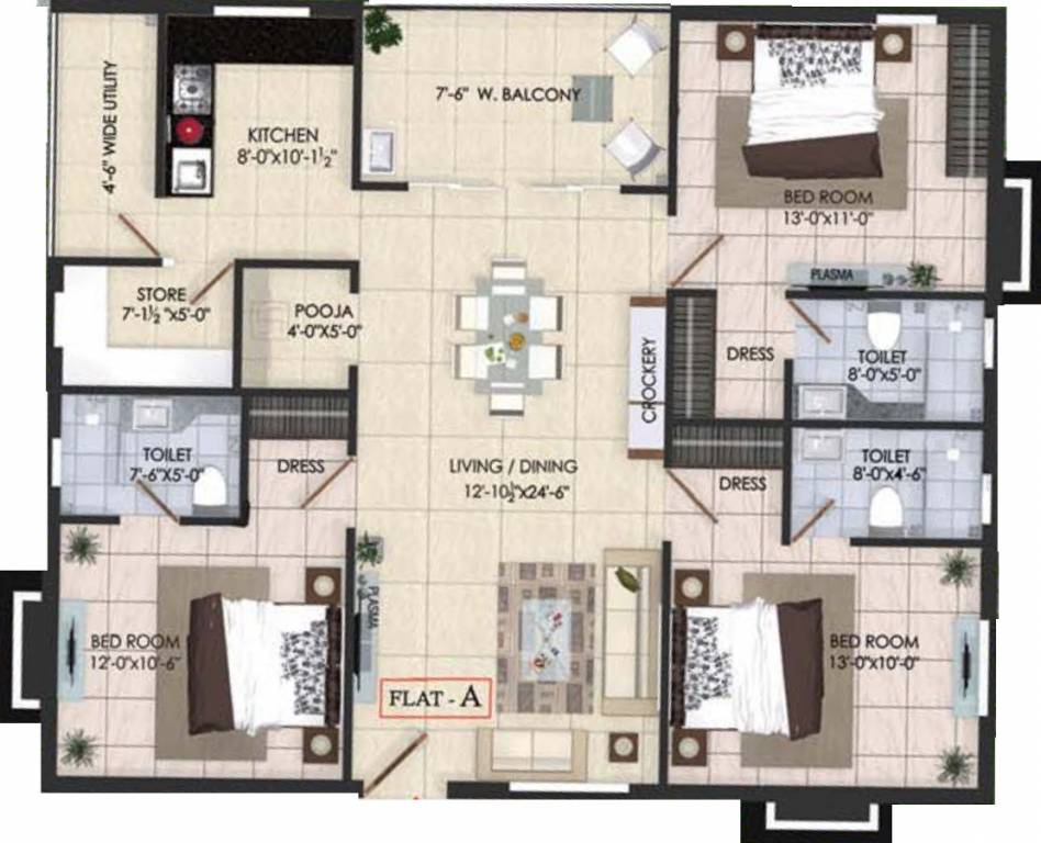 Northstar Veda (3BHK+3T (1,668 sq ft) + Pooja Room 1668 sq ft)