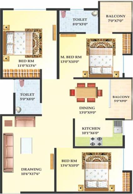 Surya Digha Compound (3BHK+2T (1,310 sq ft) 1310 sq ft)