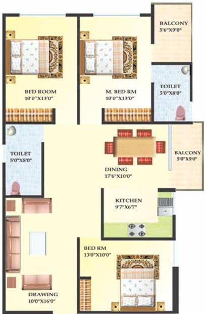 Surya Digha Compound (3BHK+2T (1,385 sq ft) 1385 sq ft)