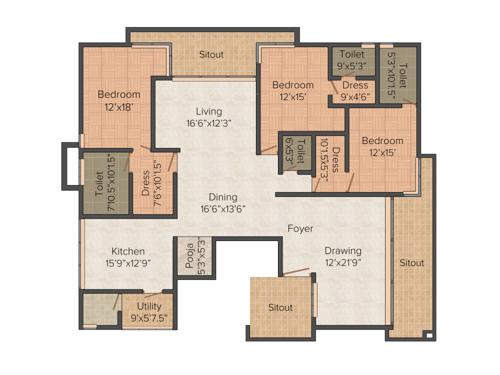 Northstar Garden Suites (3BHK+3T (4,000 sq ft) + Servant Room 4000 sq ft)