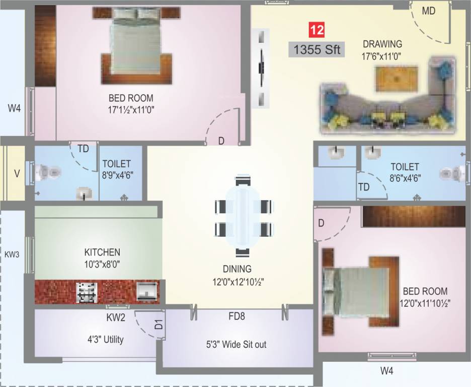 Gauthami Sai Subashini Towers (2BHK+2T (1,355 sq ft) 1355 sq ft)