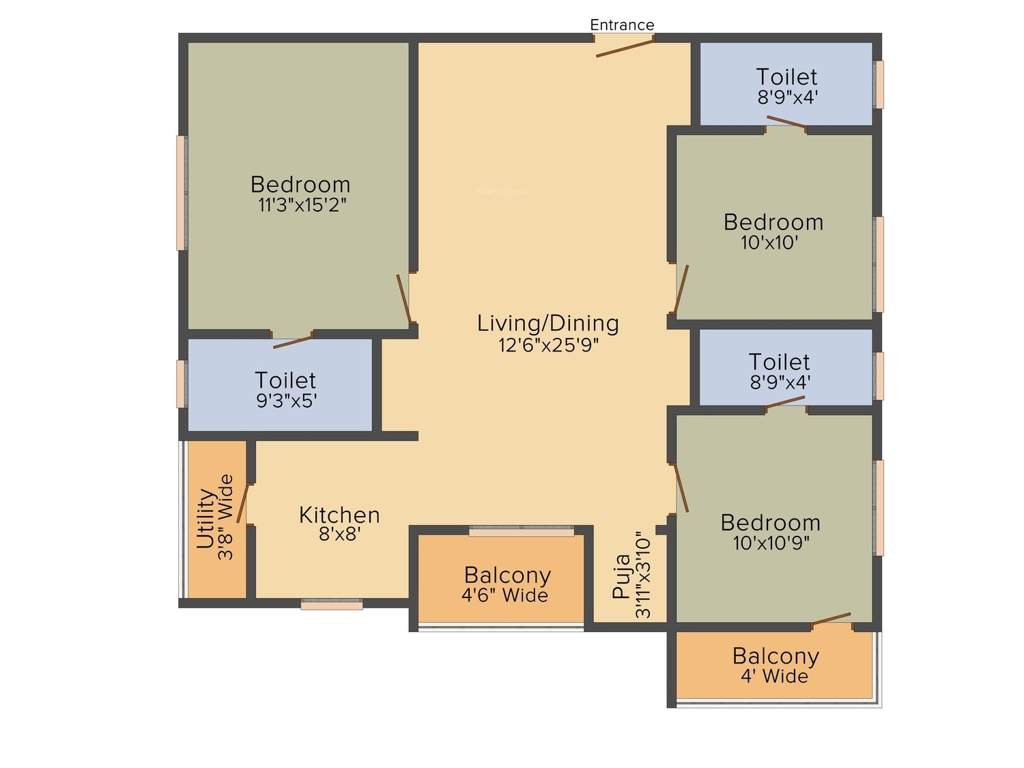 Anuhar Meda Heights (3BHK+3T (1,450 sq ft) Pooja Room 1450 sq ft)