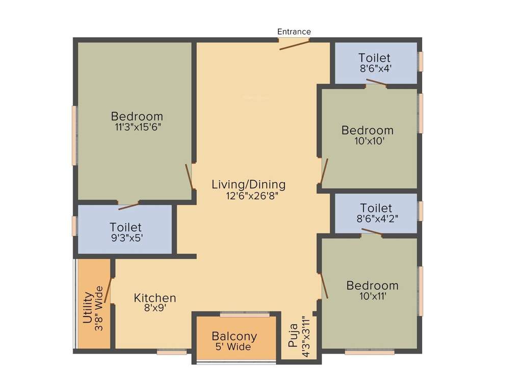 Anuhar Meda Heights (3BHK+3T (1,480 sq ft) Pooja Room 1480 sq ft)