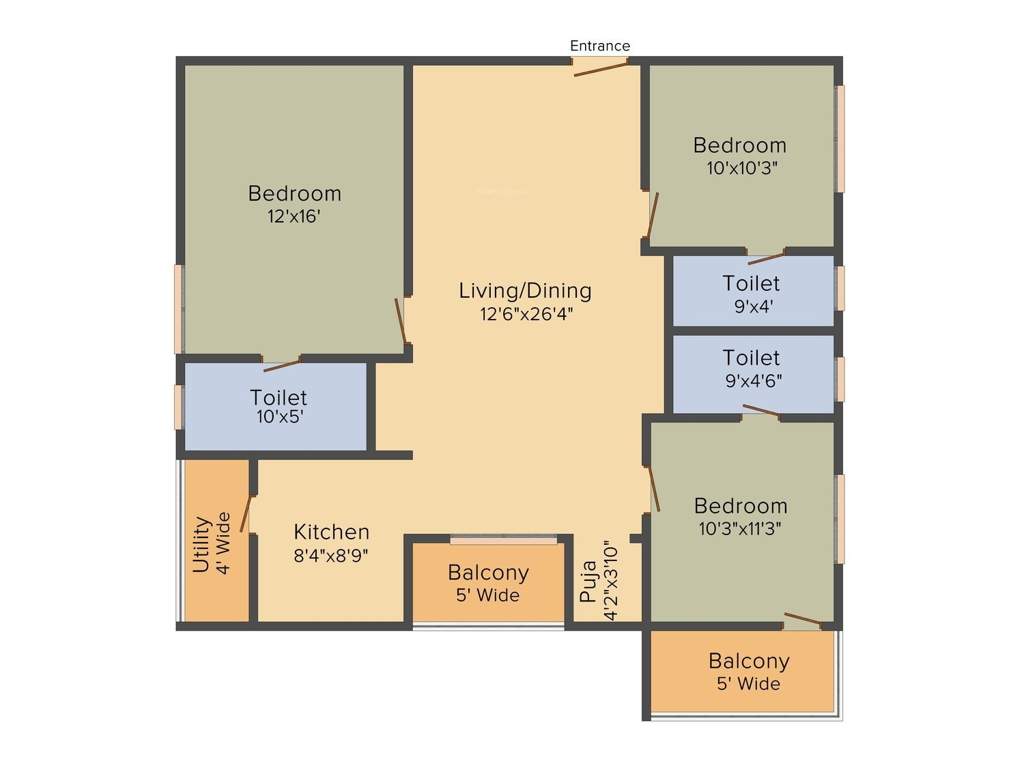 Anuhar Meda Heights (3BHK+3T (1,555 sq ft) Pooja Room 1555 sq ft)