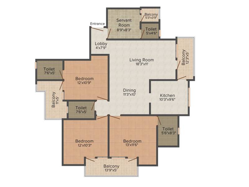 Sampada Livia (3BHK+3T (1,870 sq ft)   Servant Room 1870 sq ft)