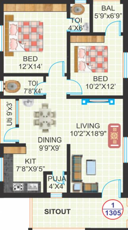 Akruthi Srinivasam (2BHK+2T (1,305 sq ft) + Pooja Room 1305 sq ft) Akruthi Srinivasam (2BHK+2T (1,305 sq ft) + Pooja Room 1305 sq ft)