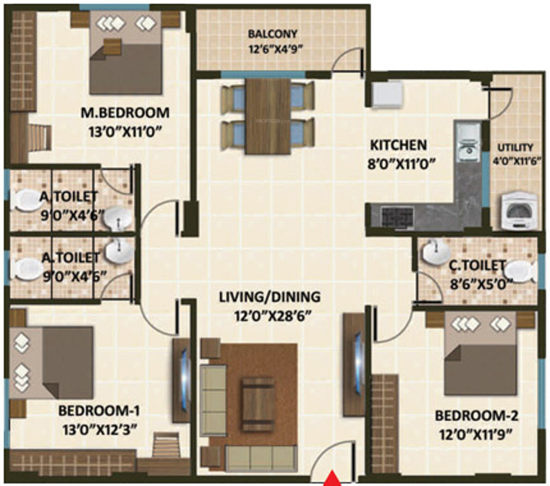 South South Park (3BHK+3T (1,525 sq ft) 1525 sq ft)