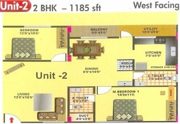 VSM Constructions Gangotri Pavithra Paradise (2BHK+2T (1,185 sq ft) + Pooja Room 1185 sq ft)