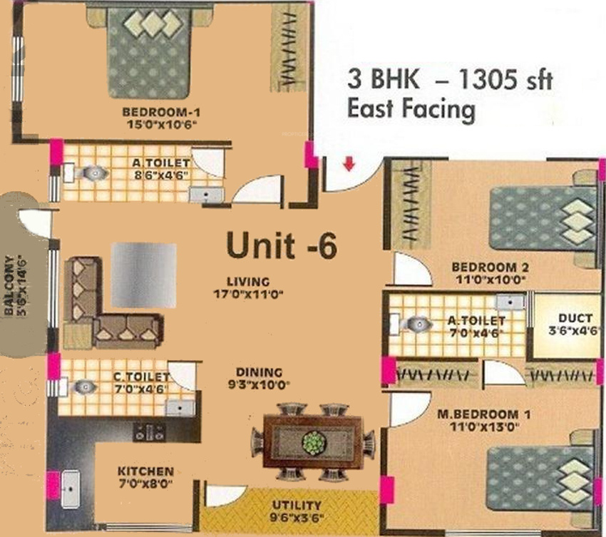 VSM Constructions Gangotri Pavithra Paradise (3BHK+3T (1,305 sq ft) 1305 sq ft) VSM Constructions Gangotri Pavithra Paradise (3BHK+3T (1,305 sq ft) 1305 sq ft)