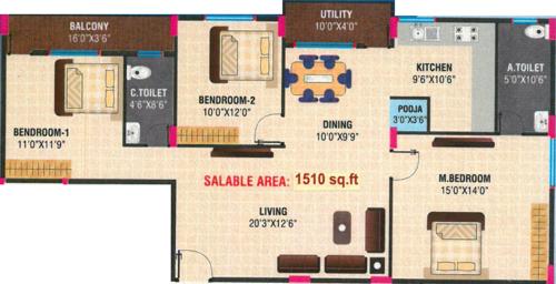 VSM Gangotri Parshaa Krupa (3BHK+2T (1,510 sq ft) + Pooja Room 1510 sq ft)