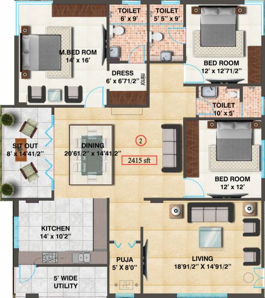 Aarohan Tancica (3BHK+3T (2,415 sq ft) + Pooja Room 2415 sq ft)
