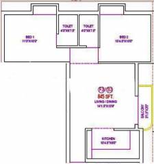 Brownstone Quartz (2BHK+2T (845 sq ft) 845 sq ft)