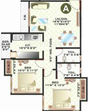 Cosmos Springs (2BHK+2T (860 sq ft) 860 sq ft)