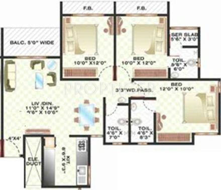 Cosmos Springs (3BHK+3T (1,355 sq ft) 1355 sq ft)