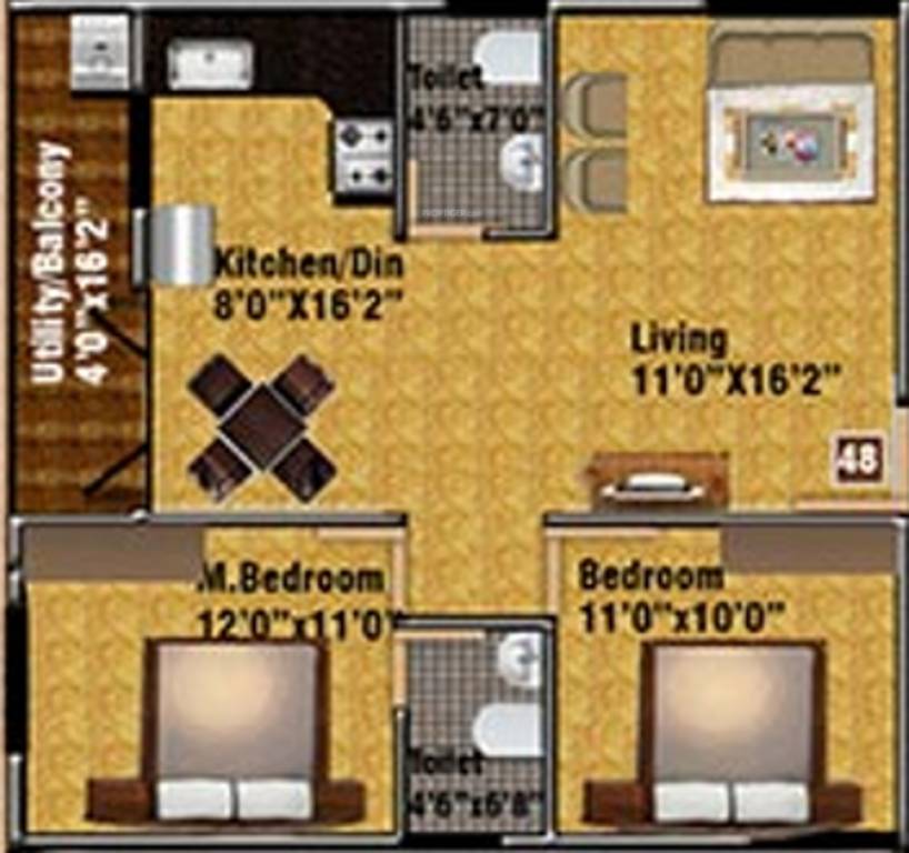 DS DSMAX STONEHILL (2BHK+2T (1,133 sq ft) 1133 sq ft)