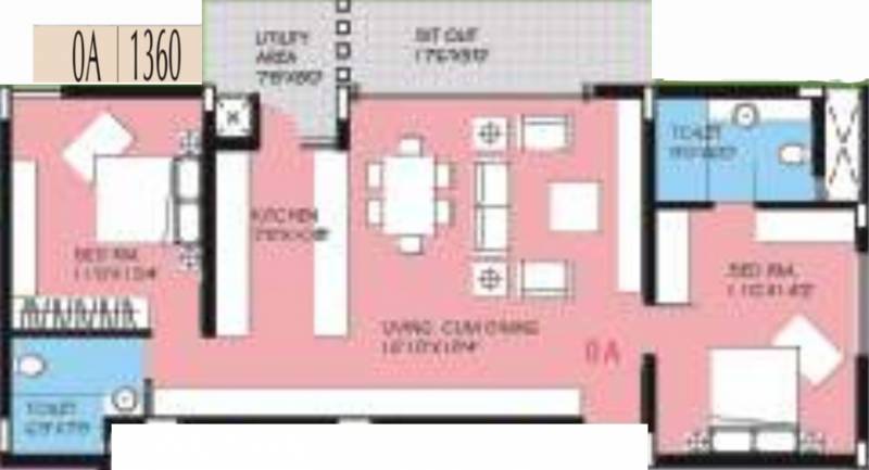 BVL Group Aster (2BHK+2T (1,360 sq ft) 1360 sq ft)