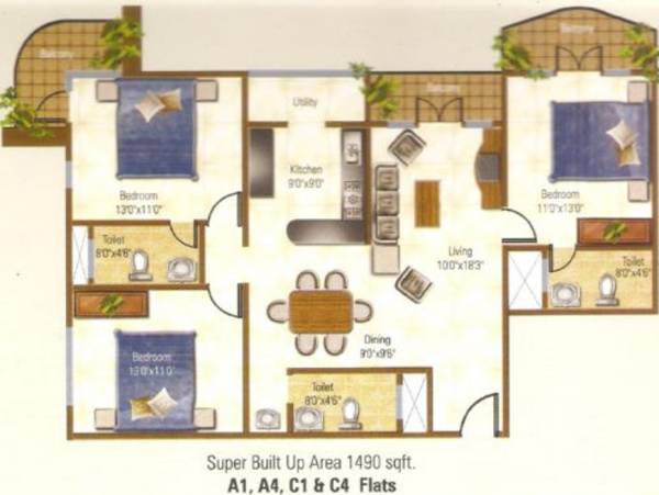 City Developers Gateway (3BHK+3T (1,490 sq ft) 1490 sq ft)