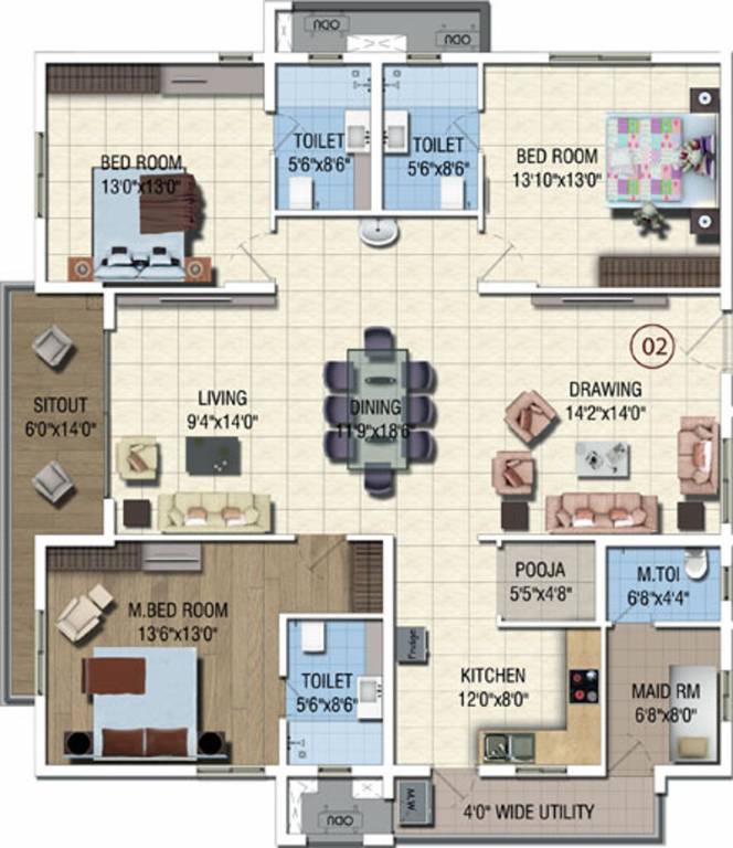 Salarpuria Sattva Magnus (3BHK+4T (2,265 sq ft) + Servant Room 2265 sq ft)