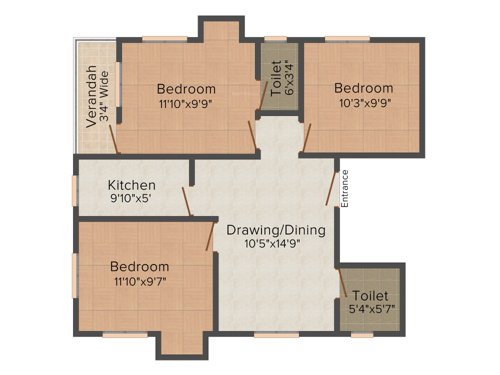 Jeet Velocity (3BHK+2T (1,127 sq ft) 1127 sq ft)
