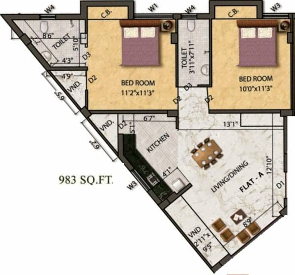 Eden Exotica Block K (2BHK+2T (983 sq ft) 983 sq ft) Eden Exotica Block K (2BHK+2T (983 sq ft) 983 sq ft)