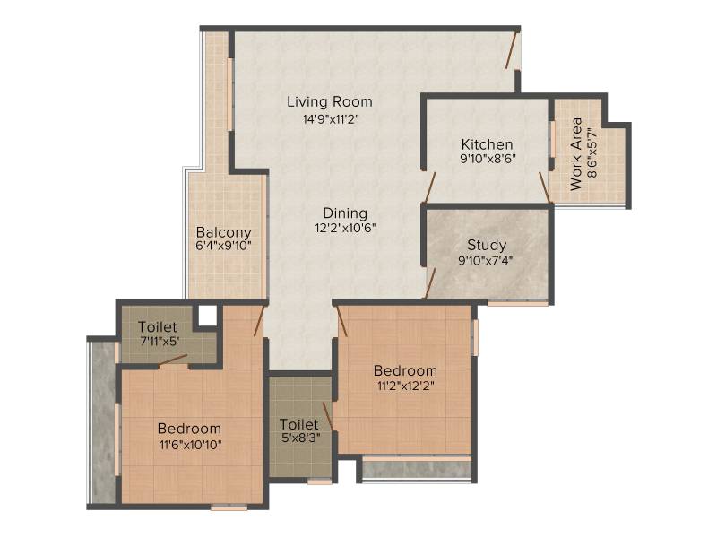 Asten Dew Dale (2BHK+2T (1,480 sq ft) + Study Room 1480 sq ft)