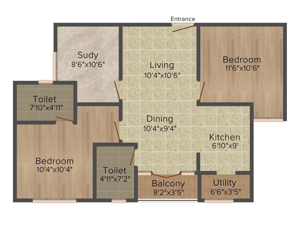 Isha Gayatri (2BHK+2T (1,040 sq ft) + Study Room 1040 sq ft)