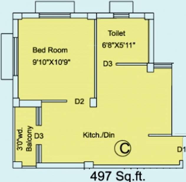 Eden Residency (1BHK+1T (497 sq ft) 497 sq ft)