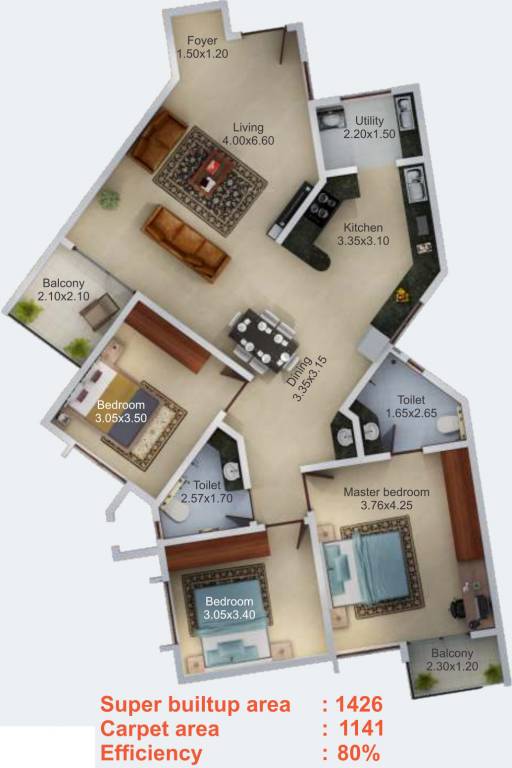 Aratt Vivera (3BHK+2T (1,426 sq ft) 1426 sq ft) Aratt Vivera (3BHK+2T (1,426 sq ft) 1426 sq ft)