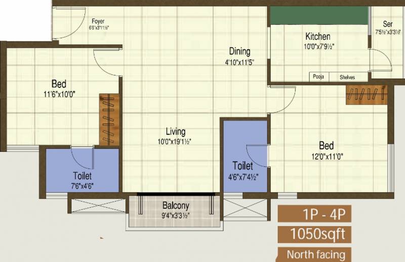 Sanjana Emerald Enclave (2BHK+2T (1,050 sq ft) + Servant Room 1050 sq ft)