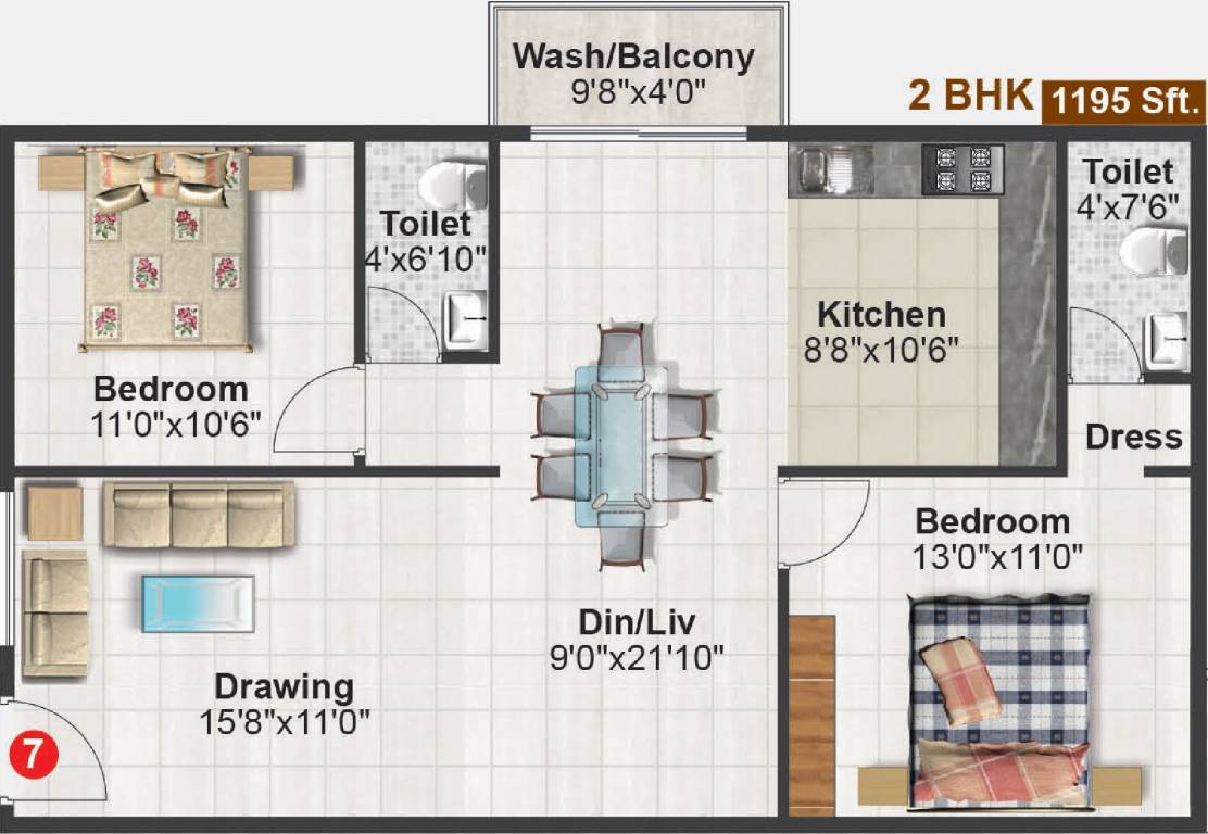 Vari Abhilasha (2BHK+2T (1,195 sq ft) 1195 sq ft) Vari Abhilasha (2BHK+2T (1,195 sq ft) 1195 sq ft)
