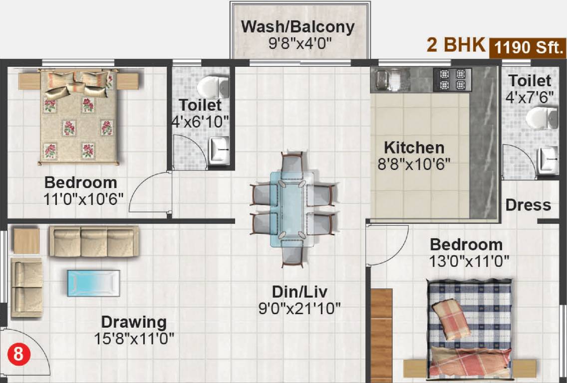 Vari Abhilasha (2BHK+2T (1,190 sq ft) 1190 sq ft) Vari Abhilasha (2BHK+2T (1,190 sq ft) 1190 sq ft)