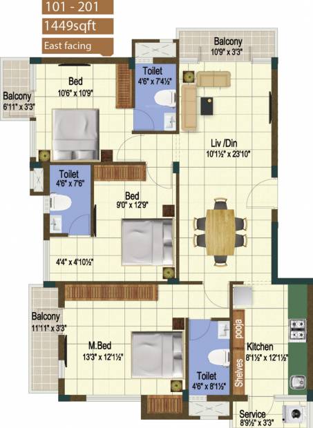 Sanjana Apex Enclave (3BHK+3T (1,449 sq ft) + Pooja Room 1449 sq ft)